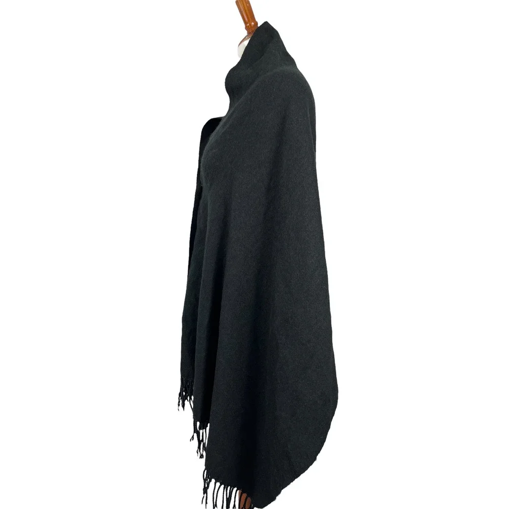 Alpine Swiss Women's Button Up Fringe Cape Long Scarf Shawl, Black, One Size